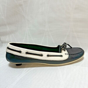 Coach Black & White Leather Women's Boat Shoes Size 9.5B‎ Kitten Heels Y2K Italy